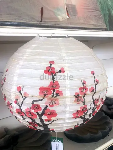 Round Japanese Paper Lantern with Pink Blossom Design -
