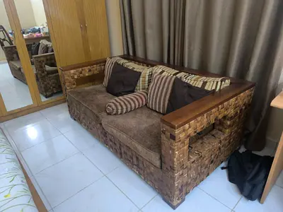 Vinconn Brown Solid wood woven 3+1+1 seaters sofa - sturdy and stylish