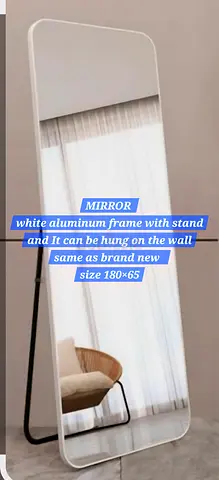 Full-Length White Aluminum Mirror with Stand - 180 x 65 cm