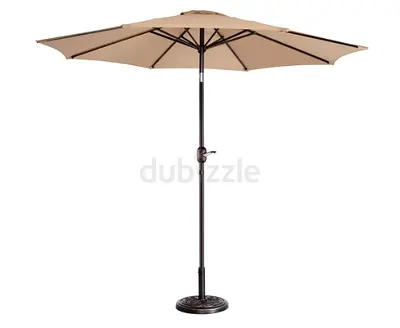 9 ft. Aluminum Market Patio Umbrella with Auto Tilt, Hand Crank Lift in Beige