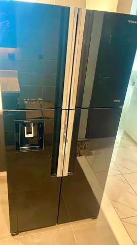Hitachi Black Glass 4-Door Refrigerator with Water Dispenser