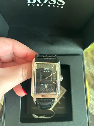 Hugo Boss Men’s Rectangular Black Dial Leather Strap Watch