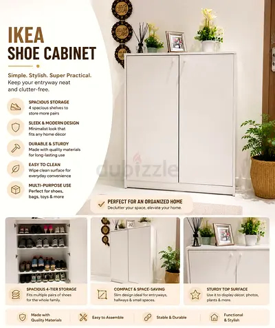 White IKEA Shoe Cabinet - Compact 4-Tier Storage