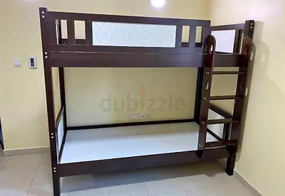 Solid Wood Bunk Bed with Ladder - Dark Brown, Good Condition