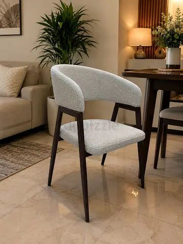 Modern Grey Upholstered Dining Chair with Wooden Legs