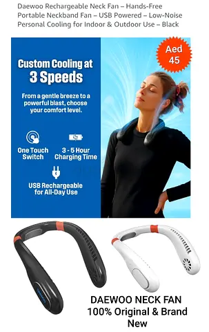Brand Name DAEWOO Korea. 100% Original brand New Price : Aed 45 Item Type: Neck Fan. Includ