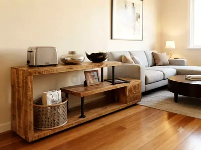 Solid Wood Console Table / TV Unit - Rustic Finish