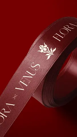 Floral branded decorative ribbon roll - burgundy