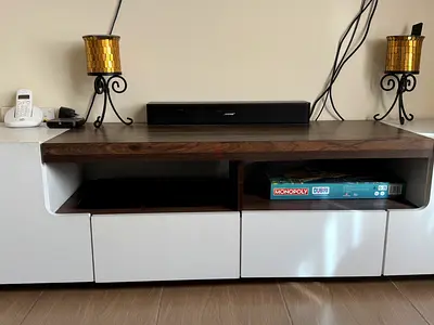 TV Stand Low-profile TV Entertainment Unit with Storage - White Wood