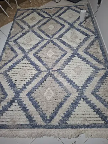 Used geometric blue  beige area rug - 160x230cm (approx)
