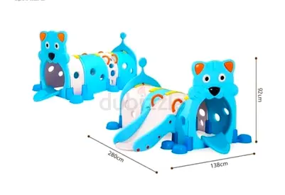 Kids Blue Caterpillar Tunnel Slide Playset - Indoor/Outdoor