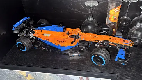 Large Technic-style Formula 1 Race Car Building Set (Blue Orange)