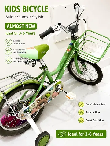 Almost New Kids Bicycle with Training Wheels and Front Basket -