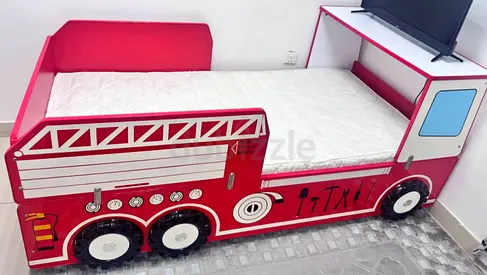 Kids Red Fire Truck Bed with Mattress - Single Bed for Toddler