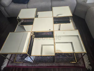 Gold grid coffee table glass/mirror