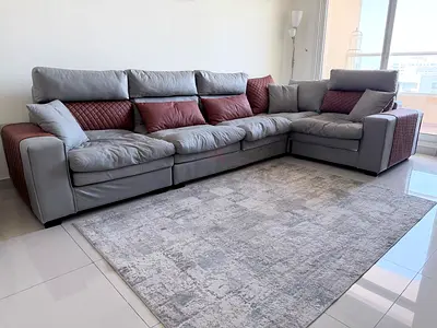 Large L-shaped Grey Fabric Sofa with Recliner Corner - Good Condition
