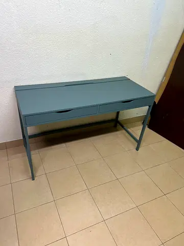 Slim two-drawer study desk in grey - good condition
