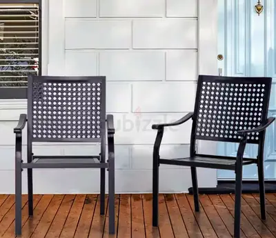 Stackable Metal Outdoor Dining Chair with Armrest (2-Pack)