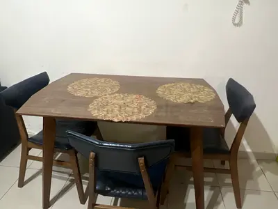 Solid Wood Dining Table with 4 Upholstered Chairs - Used