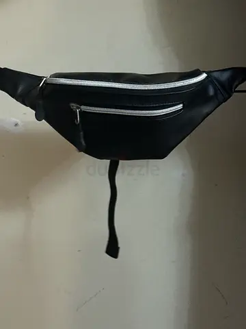 Black faux leather waist sling bag / crossbody belt bag