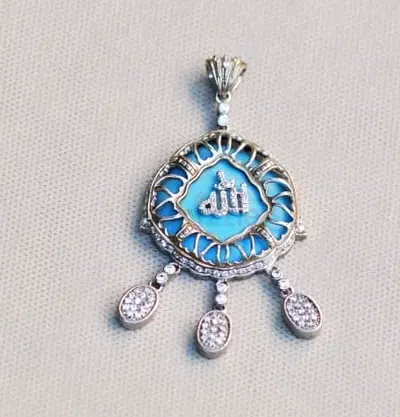 Big silver pendant with turquoise