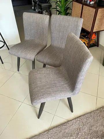Set of 3 modern grey dining chairs