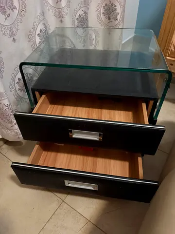 Glass Top Coffee Table with Two Pull-Out Drawers - Black. Have 2pcs