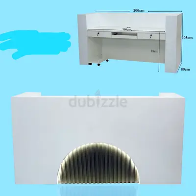 White Reception Desk / Counter with LED Feature - 200cm x 105cm