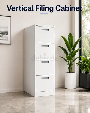 Premium Vertical Filing Cabinet with 4 Drawers – White File Storage Cabinet for UAE Offices
