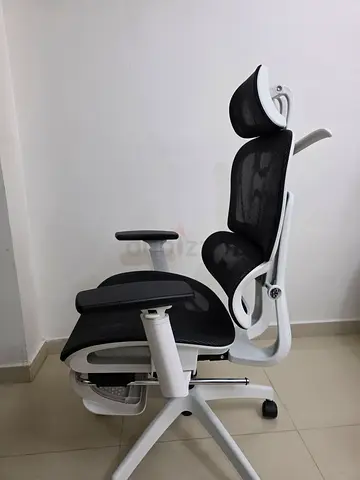 White frame ergonomic mesh office chair with lumbar support
