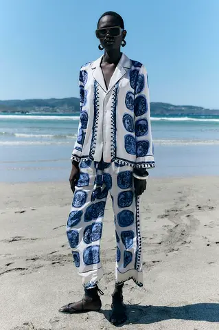 Zara Blue White Printed Co-ord Set