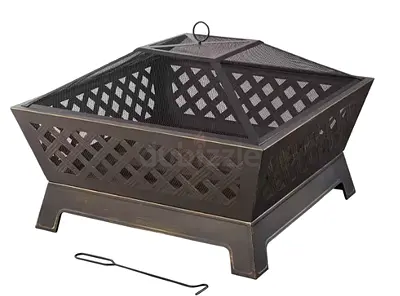 Tipton 34.00 in. W Rubbed Bronze Steel Wood Outdoor Fire Pit with Screen and Poker Included