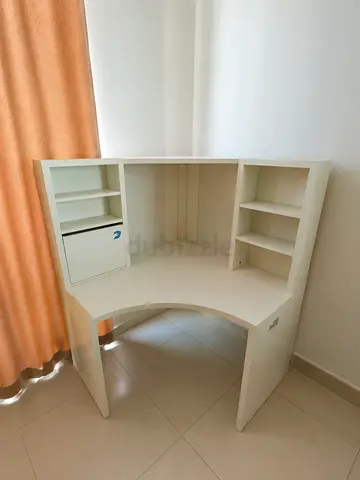 White Corner Study Desk with Shelves - Good Condition