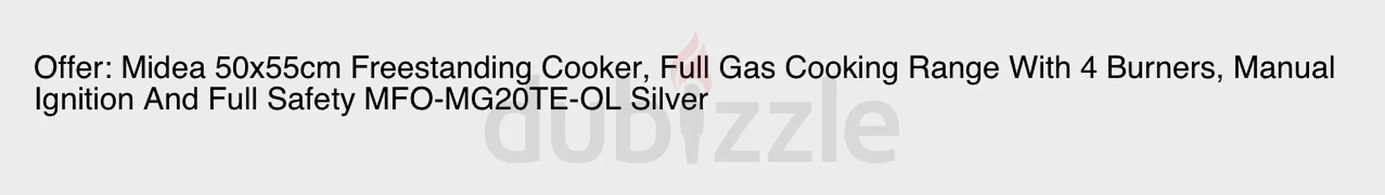 Midea 50x55cm Freestanding Gas Cooker - 4 Burners, Manual Ignition with Gaz Cylinder