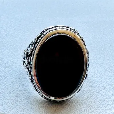 Red Yemeni Aqeeq 990 Silver Aref Ring