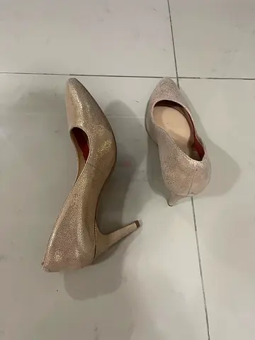 Pair of womens glitter high heel pumps, size unknown, good used condition CLARKS