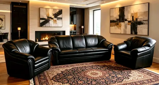 Black Leather 3-Piece Sofa Set — Good Condition