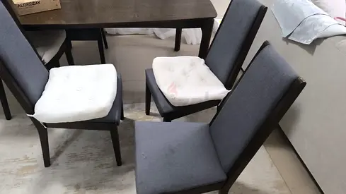 Set of 4 Dining Chairs - Dark Wood Frame with Grey Fabric Seats