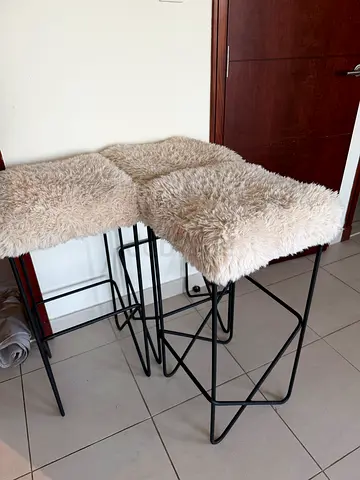 WS Living Nora Modern Fur Bar Stool — Counter Height, Cream Sheepskin Top