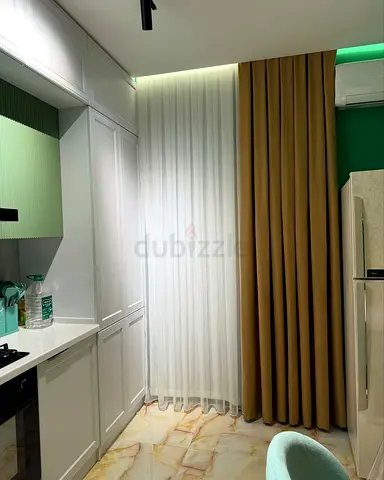 Floor-to-ceiling beige blackout curtains with sheer lining - Brand New