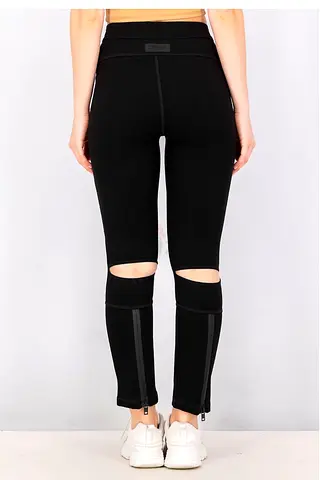 Diesel Black Zippered Knee Cut Slim Leggings - M