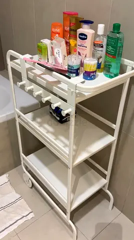 IKEA White 3-Tier Rolling Bathroom Storage Trolley with Hook Rails