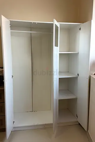 IKEA White 3-Door Wardrobe with Shelves and Hanging Rail — Good Condition