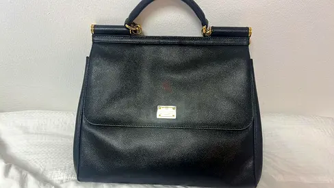 Dolce and Gabbana Classic structured black leather top-handle handbag with gold hardware