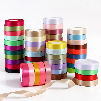 Bundle of colorful satin ribbons - assorted widths and colors