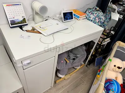 White Study Desk with Storage Drawers - Good Condition (standing mirror giveaway)