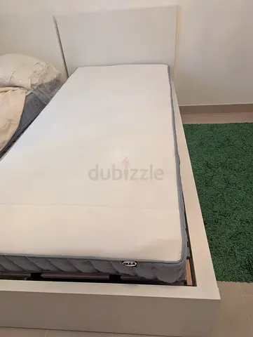 IKEA Single Bed Frame with Mattress and bed base - White, Malm, Vesteroy