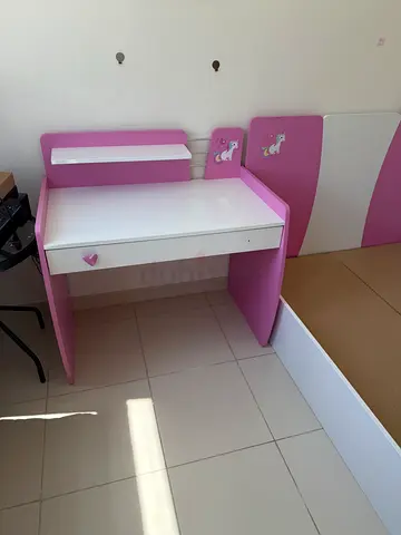 Pink and white kids study desk with storage - good condition