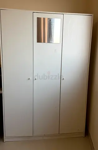 IKEA White 3-Door Wardrobe with Shelves and Hanging Rail — Good Condition