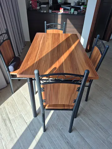 Wooden Dining Table with Metal Frame - Compact 4-Seater